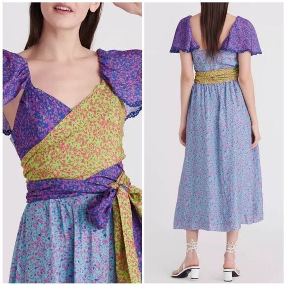 Tanya Taylor Tiegan Midi Wrap Dress Confetti Floral Sz 0